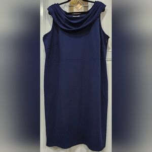 Spense blue drapped pleated neckline bodycon midi dress women's plus siz…